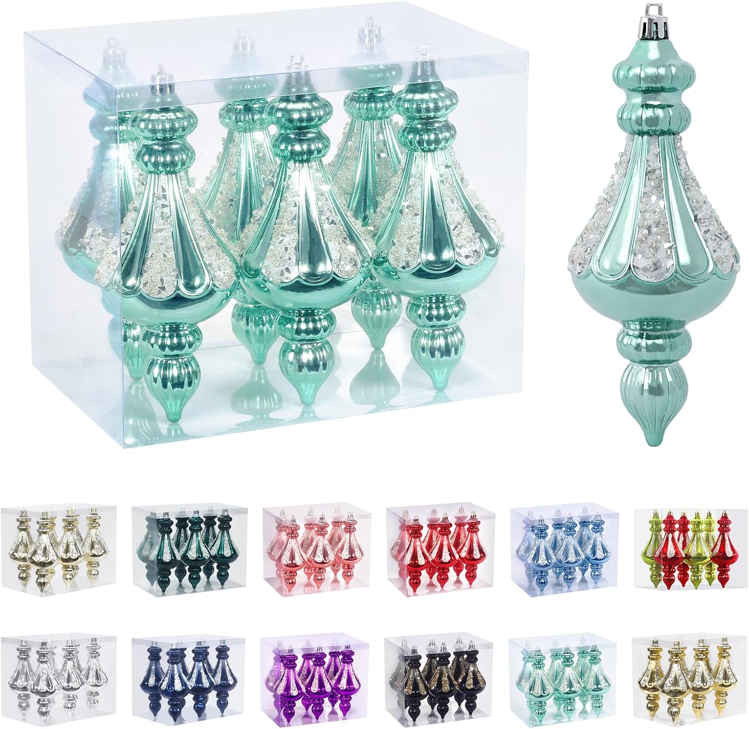 Ornaments - RoseCraft Christmas Ornaments Set, 5.9Inch Plastic Shatterproof Christmas Ball Hanging Ornaments for Xmas Tree Decorations, for Indoor Home Party Decor - 6Pcs / Light Green.