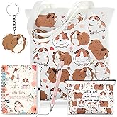 Kinlop 5 Pcs Guinea Pigs Lover Gifts for Women Include Just a Girl Who Loves Guinea Pigs Tote Bag Canvas Cosmetic Bag Coil Notebook Keychain and Ballpoint Pen for Women Girls