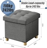 BRIAN & DANY Folding Ottoman Storage Box with Wood Legs Gray 38 cm view 2