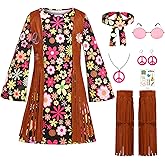 Cuteshower Kids Hippie Costume for Girls 60s 70s Hippie Dress for Halloween Party Outfit