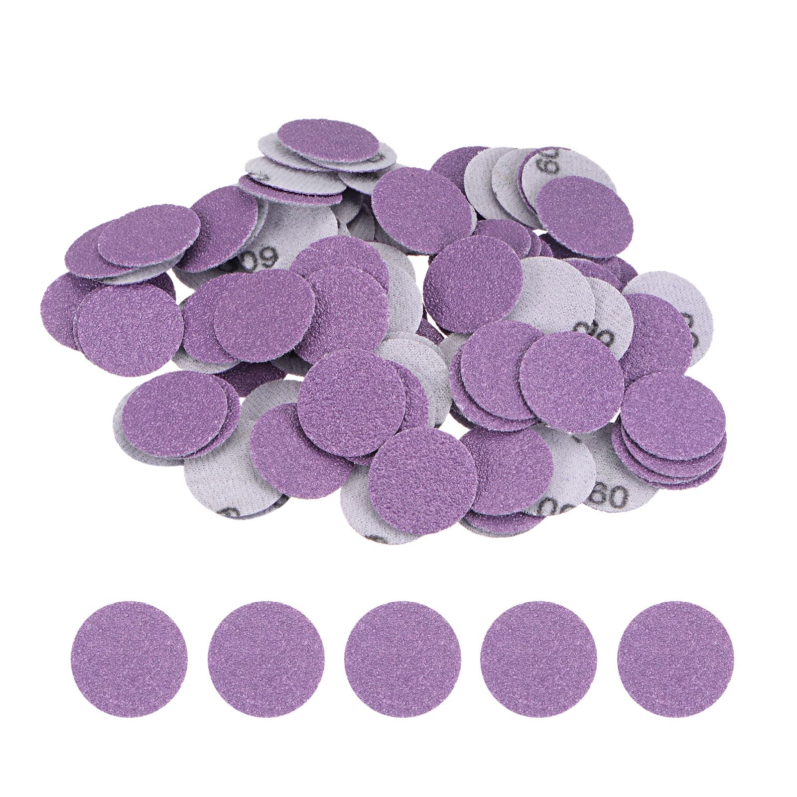 Kozelo 100pcs Premium Sanding Discs Hook and Loop - [1 Inch x 60 Grits] Purple Sandpapers Mini Size for Jewelry Wood Metal Polishing
