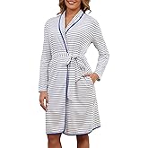 VibeVista Soft Cotton Robes for Women Striped Long Sleeve Kimono Bathrobe House Coats Bath Robe Loungewear with Pockets
