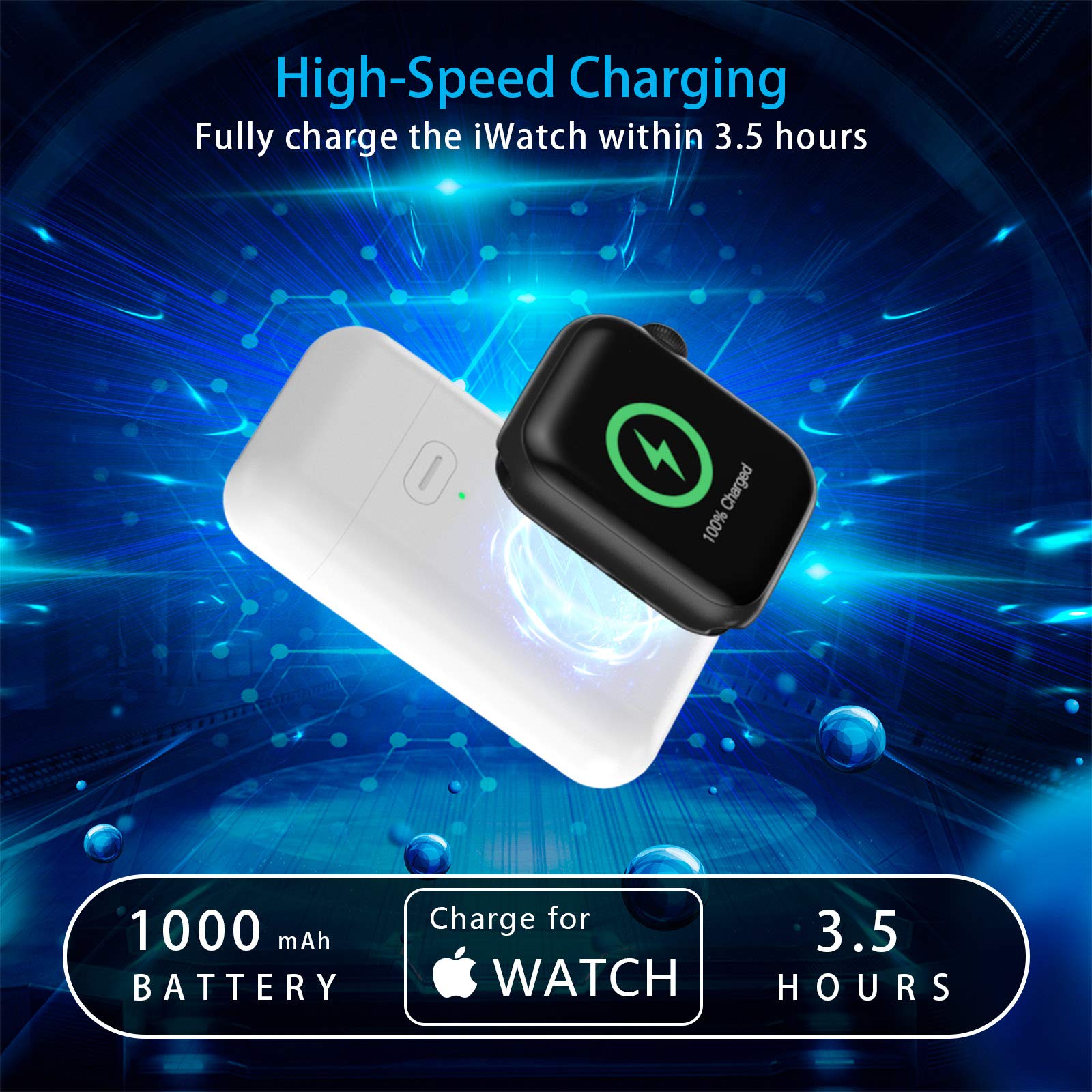 SKNONO Wireless Charger for Apple Watch, Portable Travel Power Bank Charger for iWatch 5/4/3/2/1, Built-in 1000mAh Battery with USB Port【Upgraded Version】