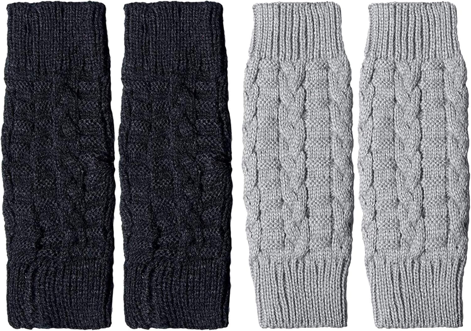 Loritta 2 Pairs Womens Fingerless Gloves Winter Warm Knit Crochet Thumbhole Arm Warmers, A Black+Light Gray(2 Pairs) at  Women’s Clothing store