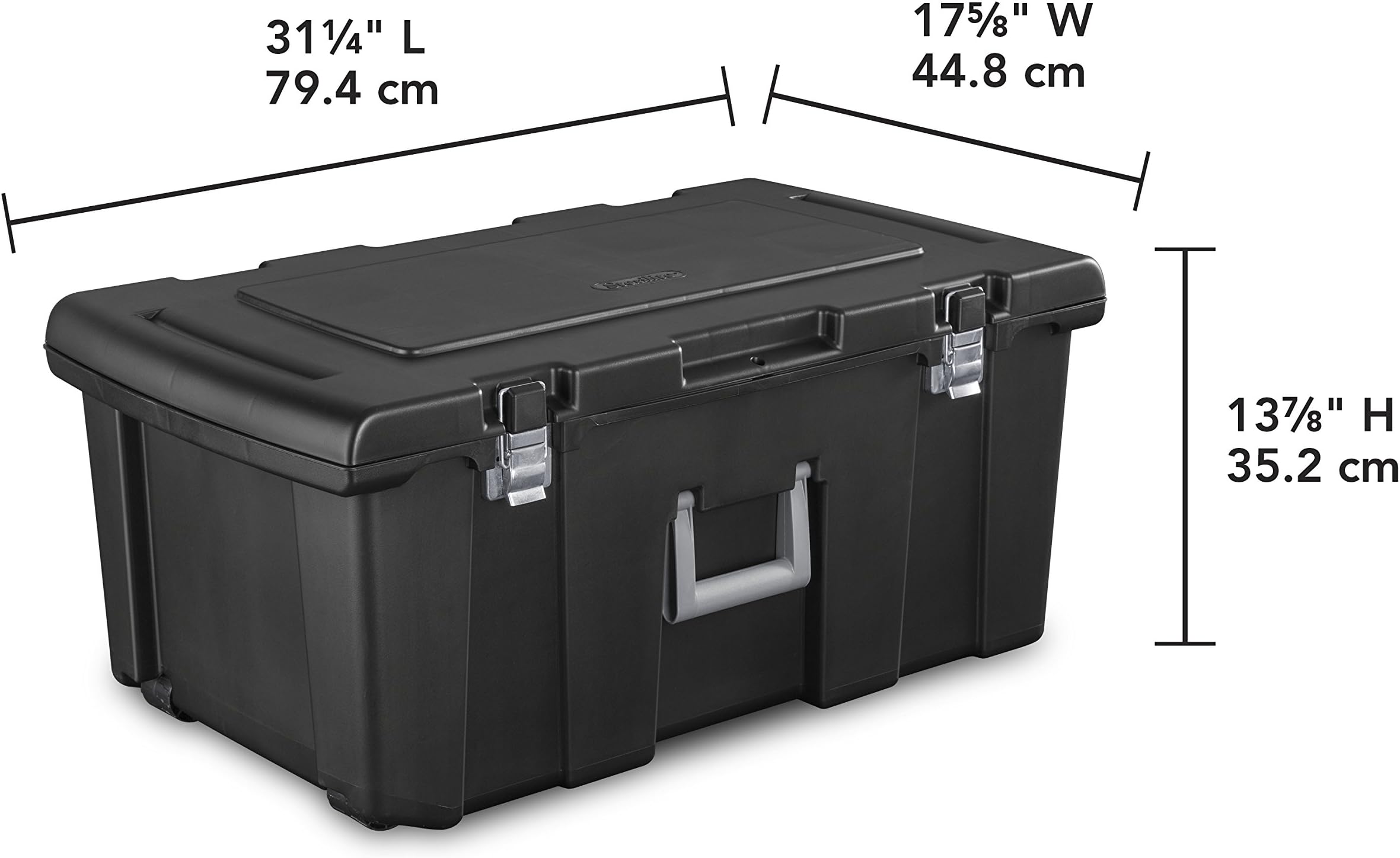 Storage Box. Wheeled Plastic Container Crate W Lid Protects From Damp, Odors, Dirt, Dust, Pests. Replaces Bin, Basket, Tube. Space Saver Footlocker Tote To Hold, Organize In Garage, Boat, Home, Office