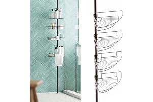 Zenna Home Rust-Resistant Corner Shower Caddy for Bathroom, 4 Adjustable Shelves and Towel Bar, with Tension Pole, for Bath a
