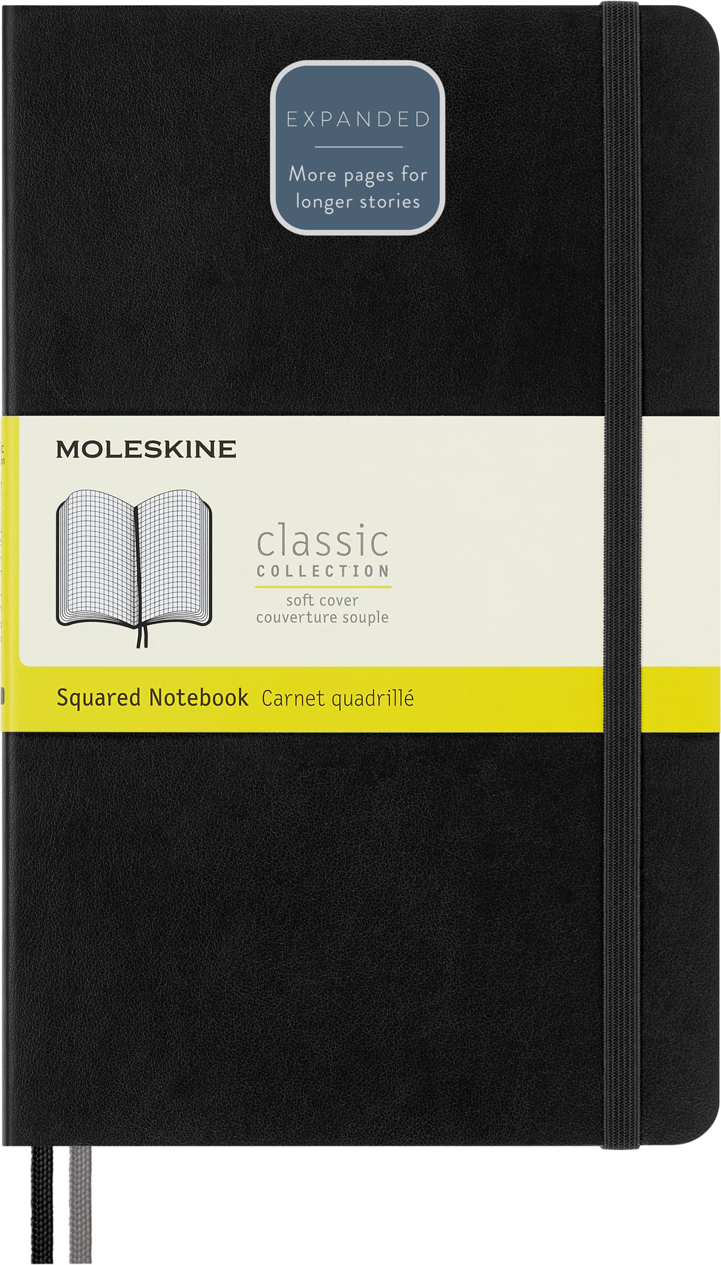 Moleskine - Classic Expanded Squared Paper Notebook - Soft Cover and Elastic Closure Journal - Color Black - Size Large 13 x 21 A5 - 400 Pages