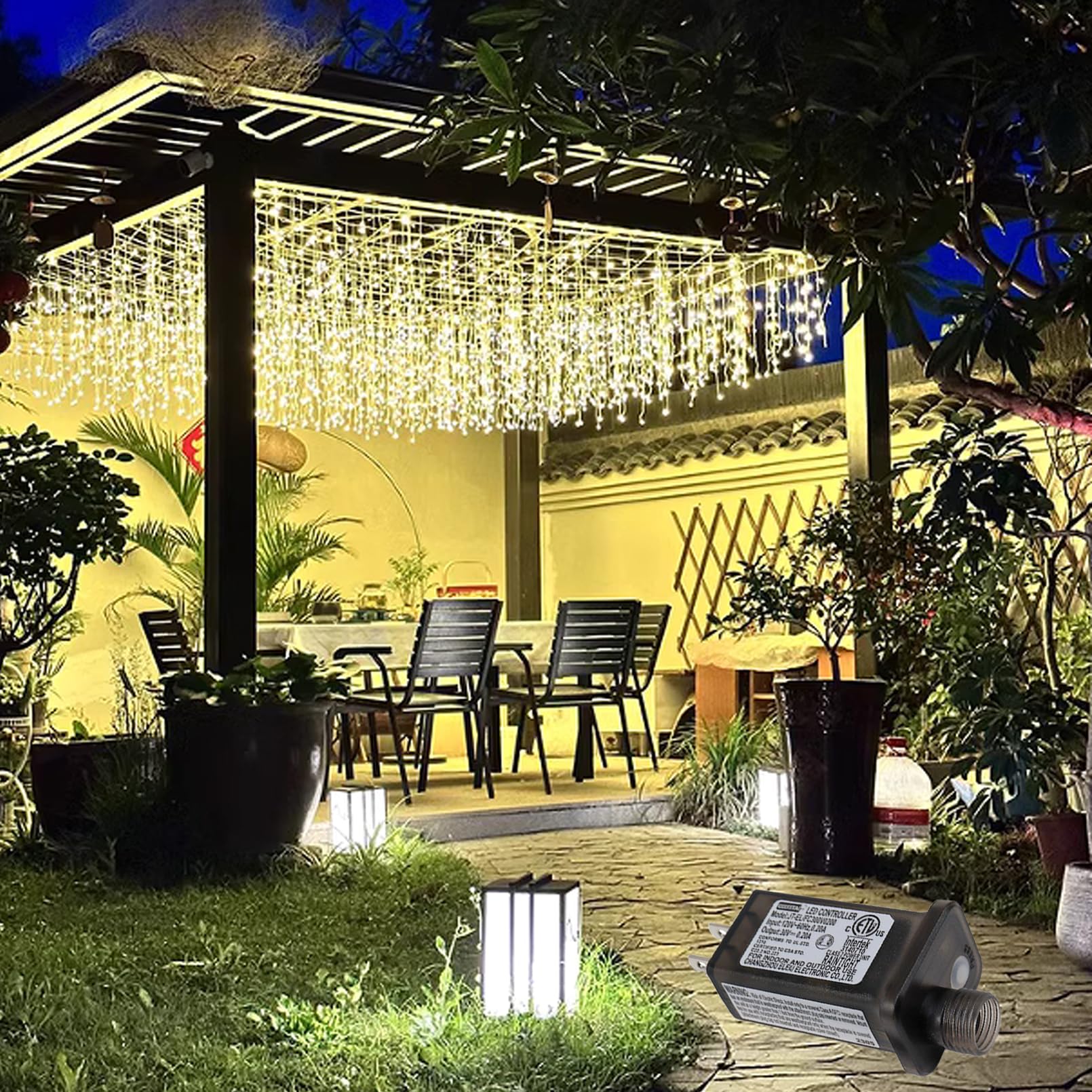 Photo 1 of ZIMINGU Icicle Lights Outdoor, 32.8 FT 400 LED 8 Modes Christmas String Fairy Lights with 80 Drops, Twinkle Waterproof Connectable for Roof Balcony Business Park Decor, Warm White, 10M