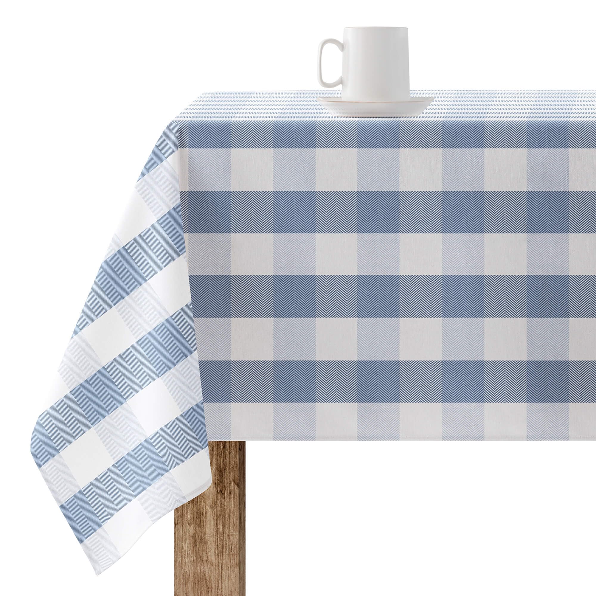 BELUM | Resinated Tablecloth Stain Resistant Paintings 0120-98, Tablecloth Plaid Vichy Size; 200x140 cm, Tablecloth Anti Stain NO Rubber, Tablecloth Vichy Blue, Tablecloth Fabric 100% Organic Cotton