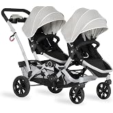 Dream On Me Track Tandem Double Umbrella Stroller in Light Grey, Lightweight Double Stroller for Infant and Toddler, Multi-Position Reversible &amp; Reclining Seats, Large Storage Basket and Canopy