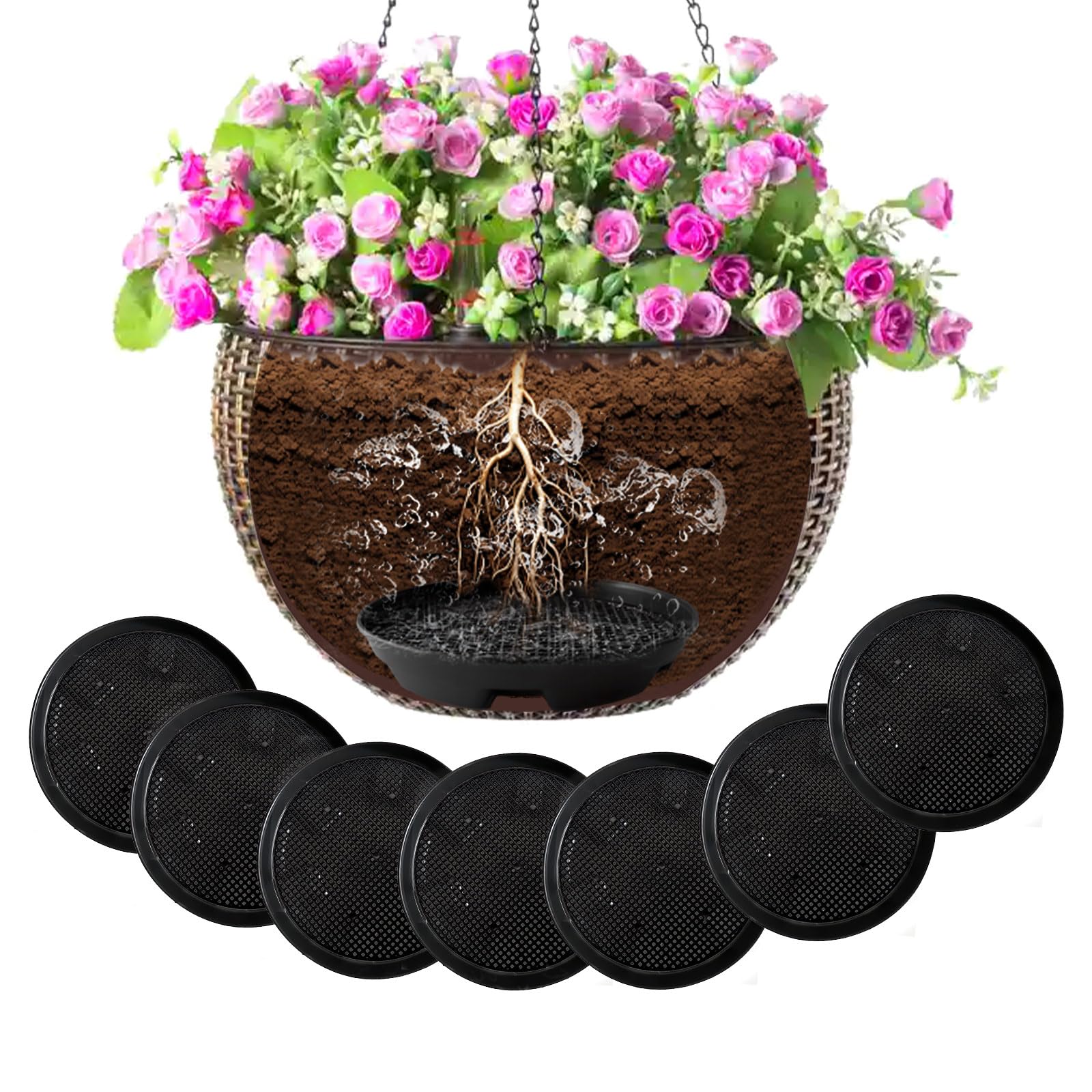Modixun 8 Set Invisible Self Watering Planter Insert, 17cm Hanging Basket Drip Pan, Auto Plant Watering Devices Water Catcher Tray Saucer Dish for Outdoor Indoor Pots Liners