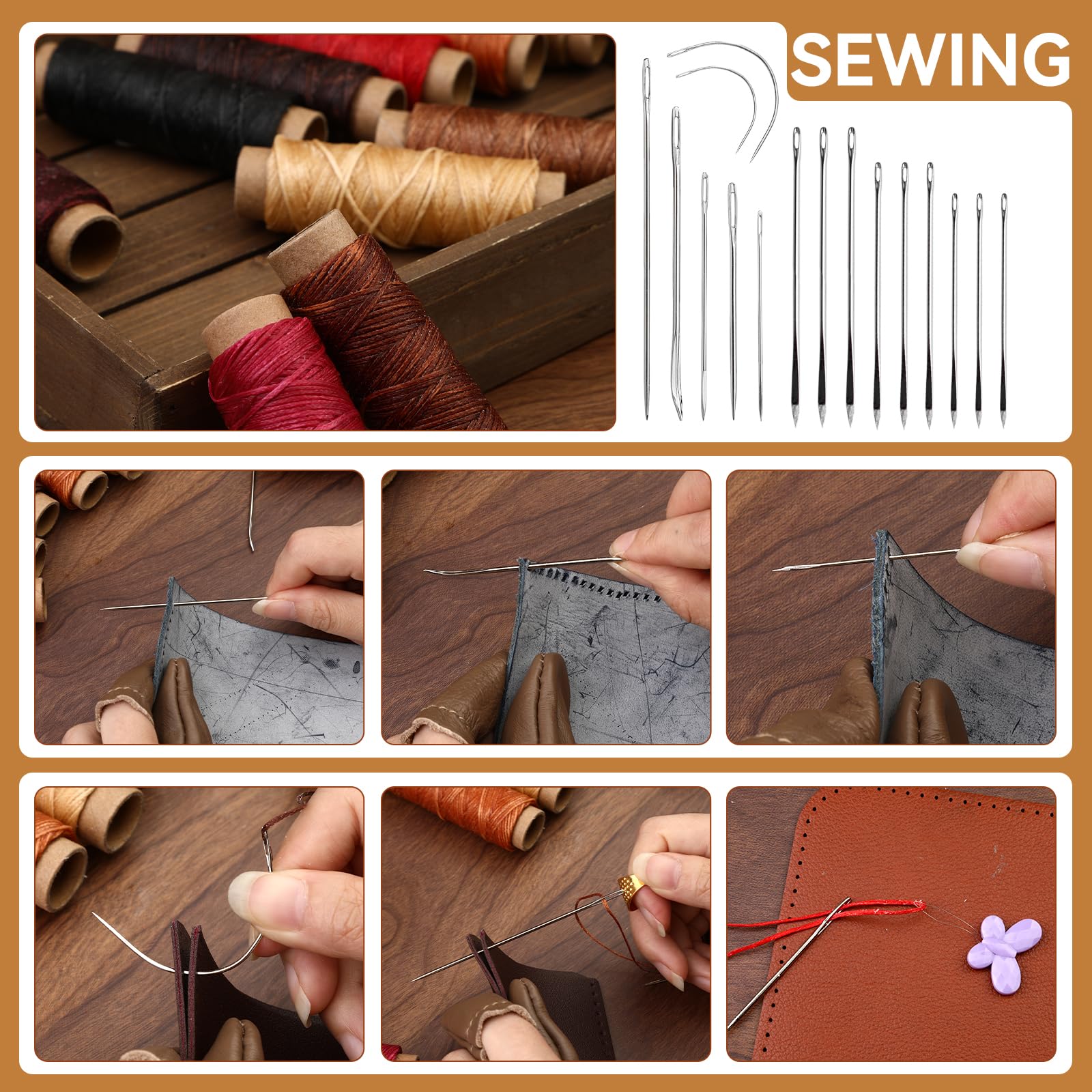 60 Pcs Leather Working Kit Leather Sewing Kit Leathers Craft Tools with Storage Bag Stamping Tools Stitching Groover Waxed Thread Prong Punch for Craft Making Stitching and Punching