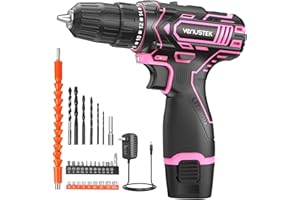 VENUSTEK Cordless Drill Set 12V Power Drill with Battery and Charger, 2-Speed Electric Drill with 3/8" Keyless Chuck