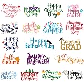 Whaline 18 Pcs Word Metal Die Cut Holiday Greetings Words Cutting Dies Celebration Embossing Stencils for Summer Autumn Halloween Birthday DIY Scrapbooking Photo Album Paper Art Craft Decoration