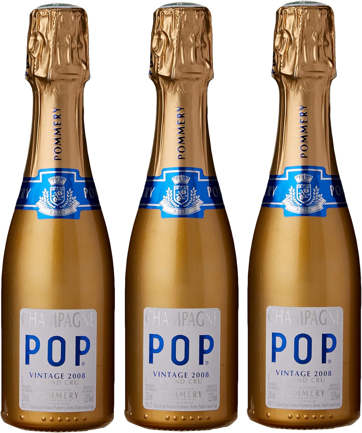 Champagne Pommery POP Gold Millésime 2008 en lot de 3 3x20cl Amazon
