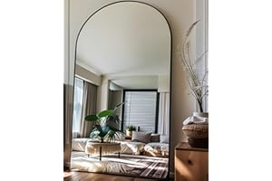 KOMCOTE Full Length Floor Mirror - 82x42 Inches Oversized Arched Wall Mirror, Black Standing Mirror for Bedroom, Living Room, Dressing Room - Elegant Freestanding & Leaner Mirror for Home Decor