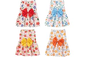 KALLFIR'S CUTIE 4 Pieces Floral Dog Dress Princess Cute Dog Dress for Small Dog with Bowknot Summer Spring Pet Puppy Flowers Pattern Dresses Female Dog Clothes for Small Dog Girl (Floral, Small)