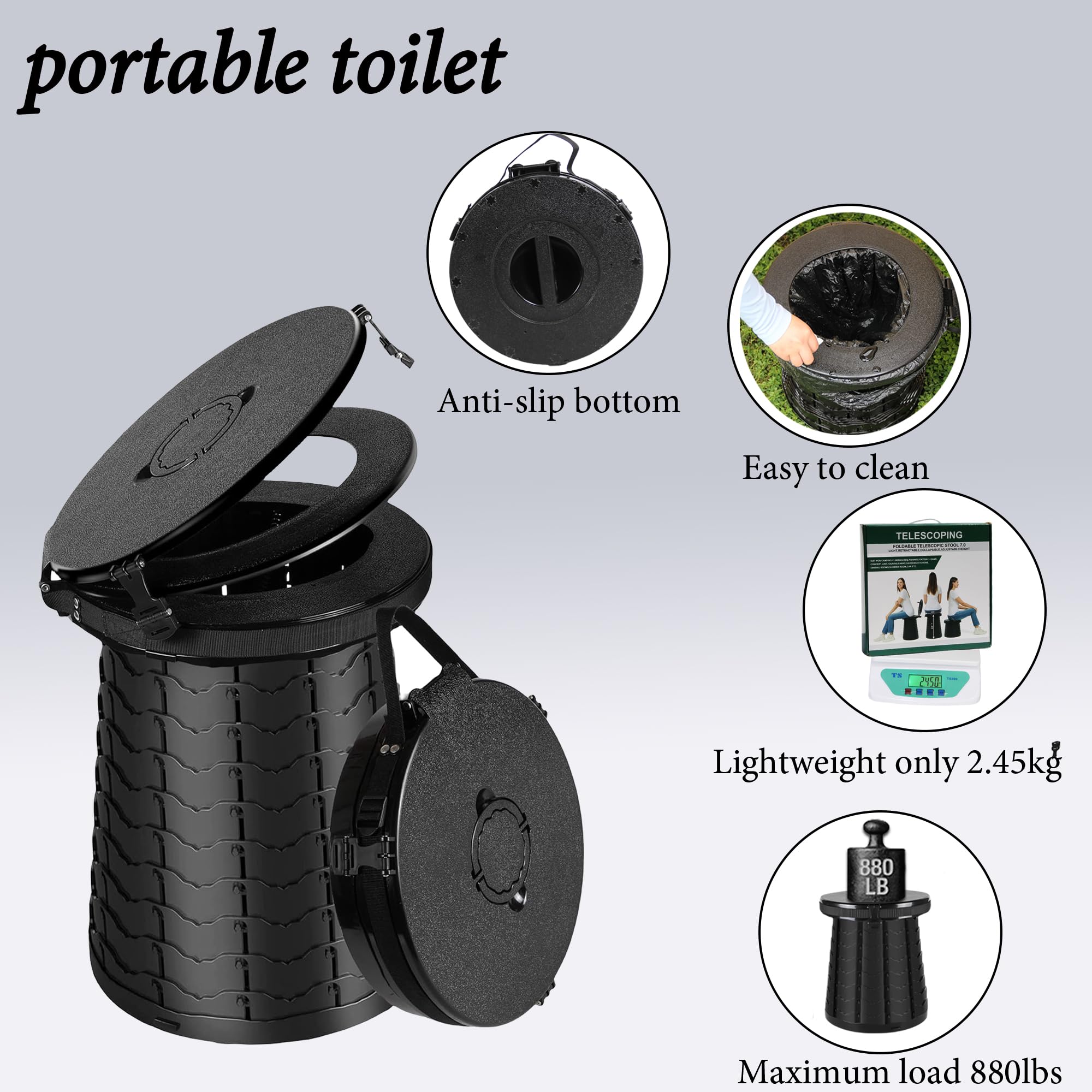 PLOGGING Camping-Toilette, tragbare Toilette für Erwachsene, verstellbare Höhe, Klapptoilette, tragbares Porta-Töpfchen für Camping, Notfall, Auto, Reisen 3