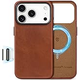SHIELDON Genuine Leather Case for iPhone 17 Pro 6.3" 2025, [Camera Button Updated], Compatible with Magsafe, Magnetic Wireless Charging, Anti-Scratch, Shockproof Protective Cover - Retro Brown