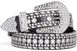 SUOSDEY Rhinestone Belt for Men Women Western Cowboy Cowgirl Bling Studded Leather Belt for Jeans Pants