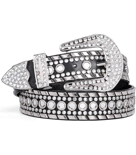 1817 Western Men Women Rhinestone Belts Bling Crystal Skulls Studded Skull Rhinestone Belts for Men Women Bling Studded Belt With  main image 2