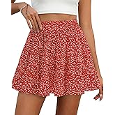 BTFBM Summer Skirts for Women 2026 Floral High Waist Shorts Underneath Boho Tiered Flowy Tennis Skorts Casual Mini Skirt