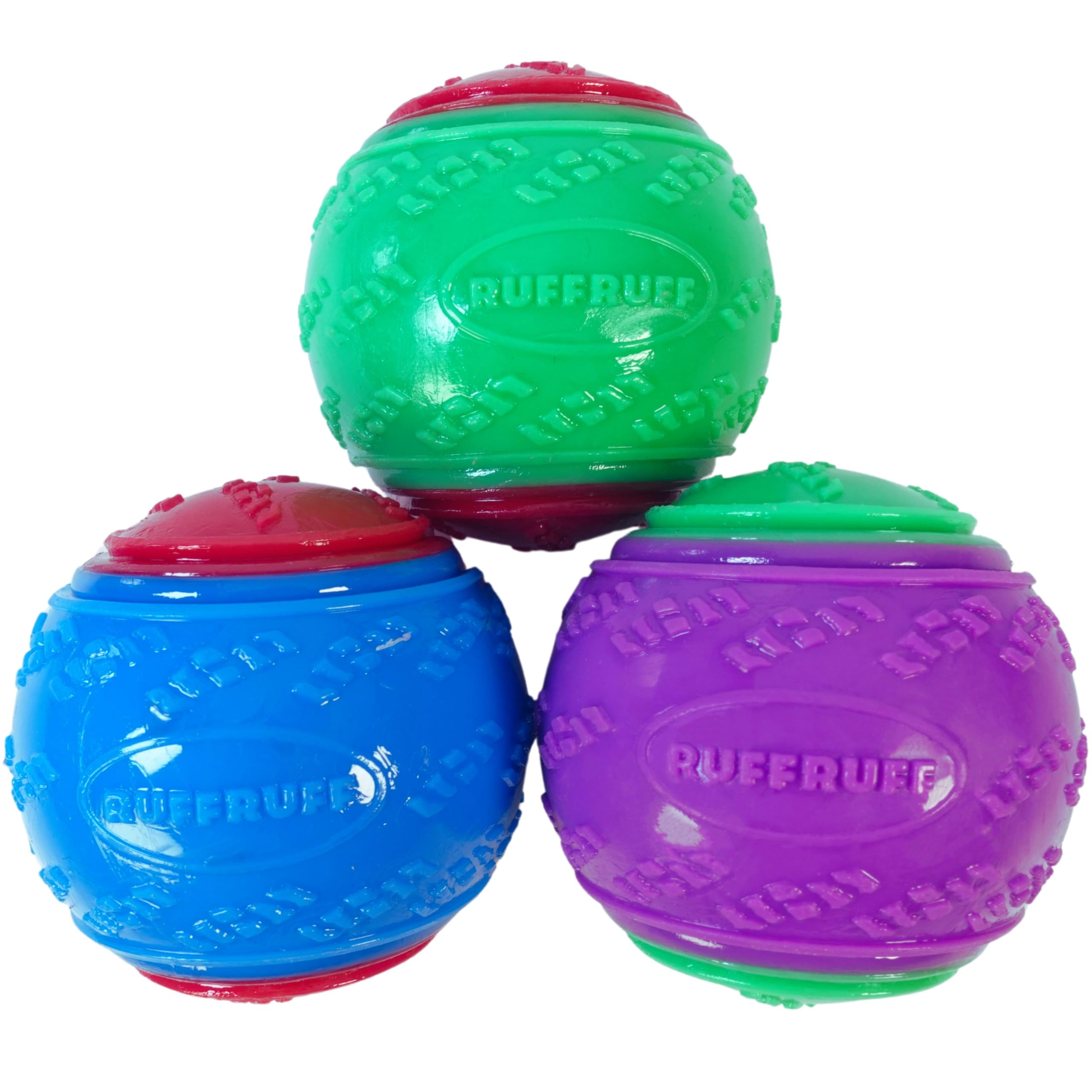 RUFFRUFF Pack of 3 Squeaky Dog Balls. 6.5cm Diameter.