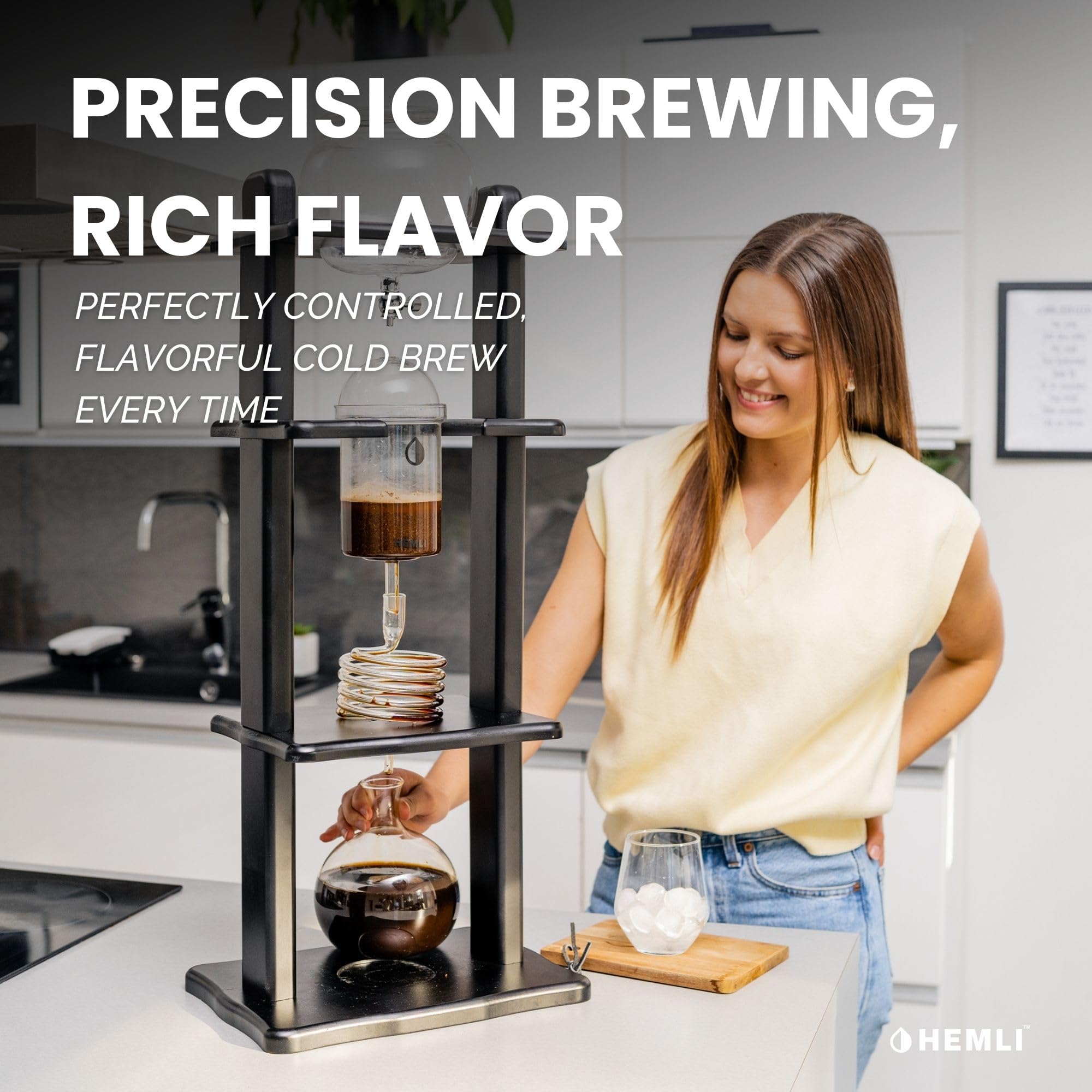 Condition photo showing New/Like New for hemli cold drip coffee maker, cold brew coffee tower, slow drip japanese cold brew maker, 32 oz, col