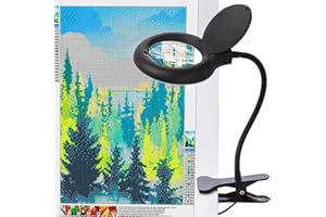 SevenFish Diamond Painting Accessories Magnifying Lamp with Clamp, Upgraded 5X Hands Free USB Powered Desk Magnifying Glass with Light for Diamond Painting and Cross Stitch Crafts Sewing Close Work