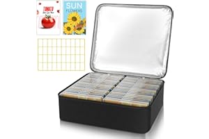 HOMEPEKITE 38 Slots Seed Storage Organizer Box with Insulated Bag That Holds 80-200 Seed Envelopes, Oxford Cloth Garden Seed Containers with Labels, Seed Packet Organizer for Plant, Flower ,Vegetable Seeds