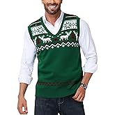 Arankhiger Men Christmas Sweater Vest V Neck Ugly Xmas Holiday Knit Sleeveless Pullover
