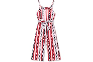 Crazyme Girls Jumpsuit Striped Sleeveless Girl Casual Rompers Suspender Wide Leg Pants with Belt Jumpsuit for Girls 4-13Y
