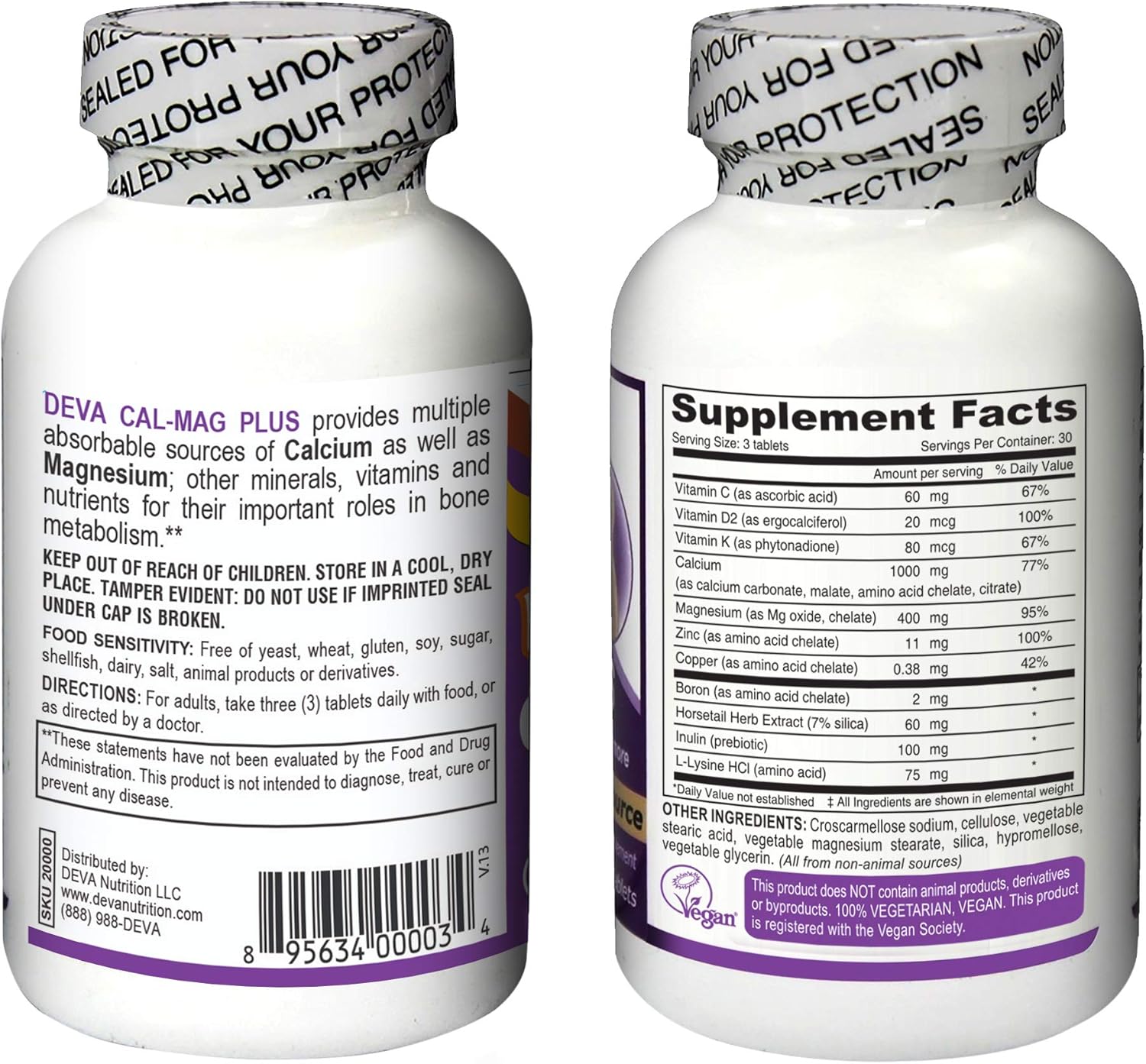 DEVA Vegan Cal MAG Plus - Supplement with Calcium, Magnesium, Zinc, Boron, Vitamin C, D & K - Daily Nutritional Supplement to Maintain Strong Bones* - 90 Vegetarian/Vegan Tablets, 2-Pack: Health & Personal Care