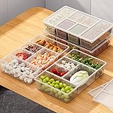 MANO 2 Pack Divided Veggie Tray with Lid - 5 Compartment Clear Snack Containers for Fridge, Stackable Produce Saver Storage for Fruits, Vegetables, Meat & Fish