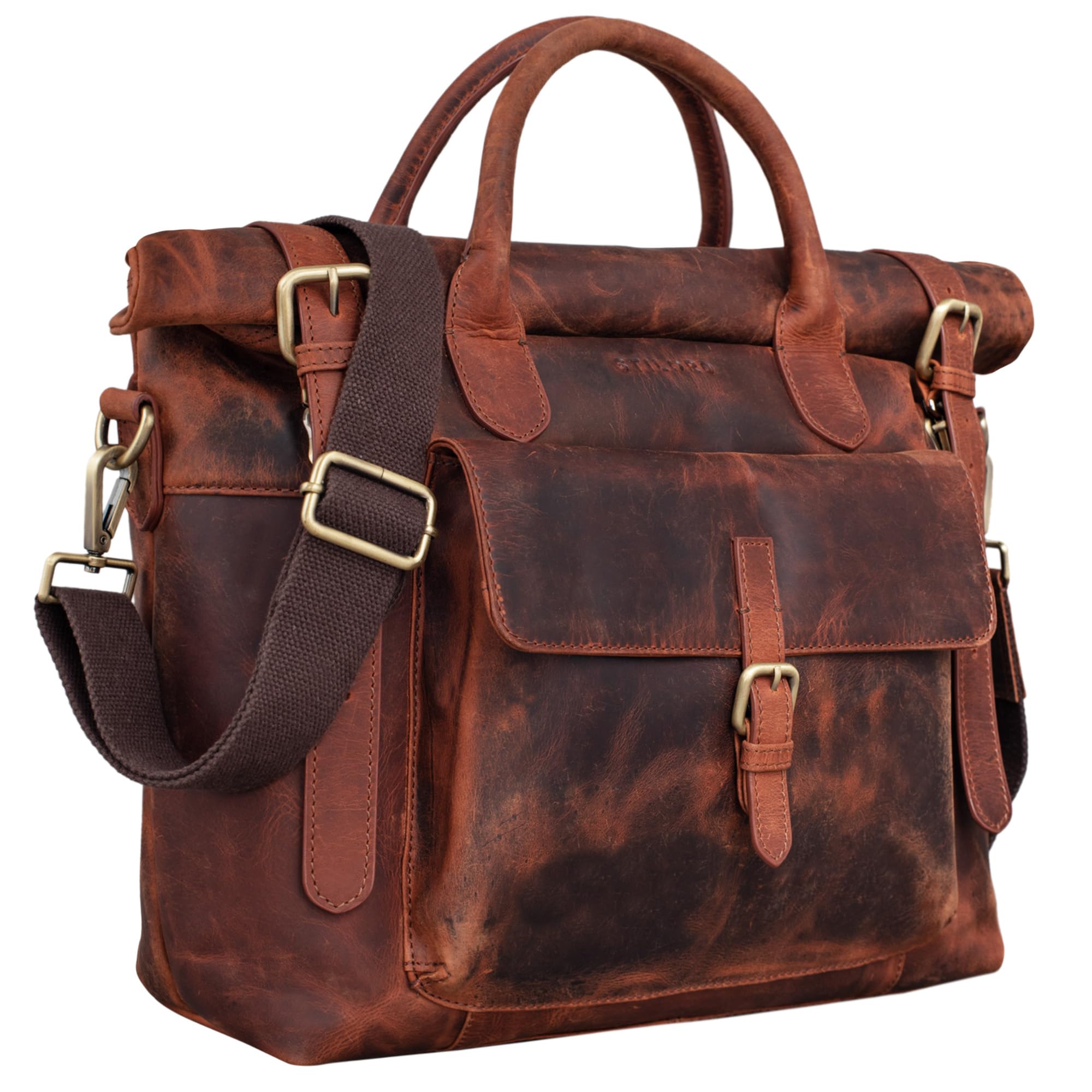 STILORD "Jascha" Business Bag Men Women Leather Vintage Portfolio for A4 Folder 13,3" Satchel in Genuine Leather Colour:Prato - Brown