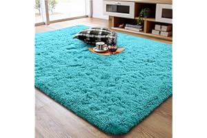 Ompaa Soft Fluffy Area Rug for Living Room Bedroom, 4x6 Teal Blue Plush Shag Rugs, Fuzzy Shaggy Accent Carpets for Kids Girls Rooms, Modern Apartment Nursery Dorm Indoor Furry Decor