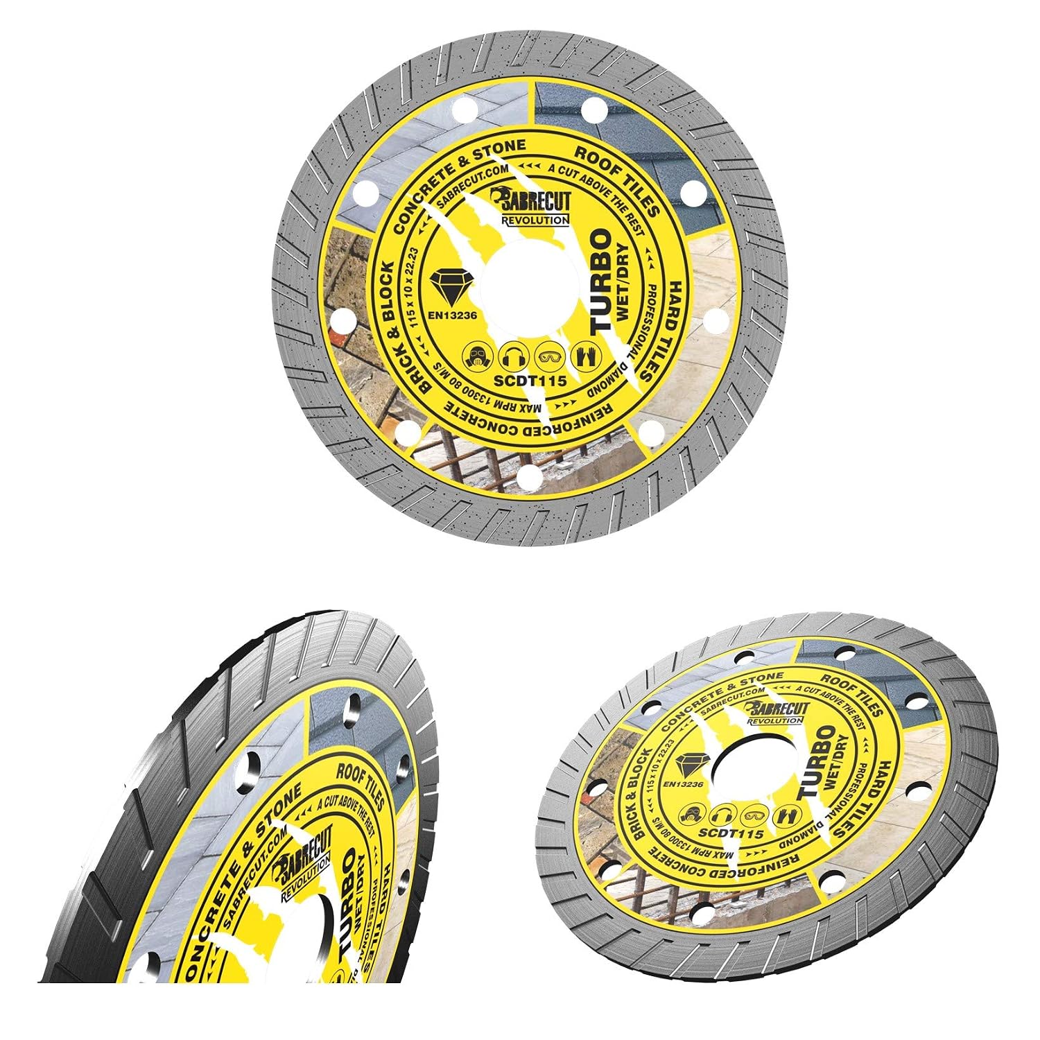 1 x SabreCut SCDT115 115mm (4.5 inch) x 10mm x 22.23mm Bore Turbo Diamond Angle Grinder Circular Saw Blade - Image 4
