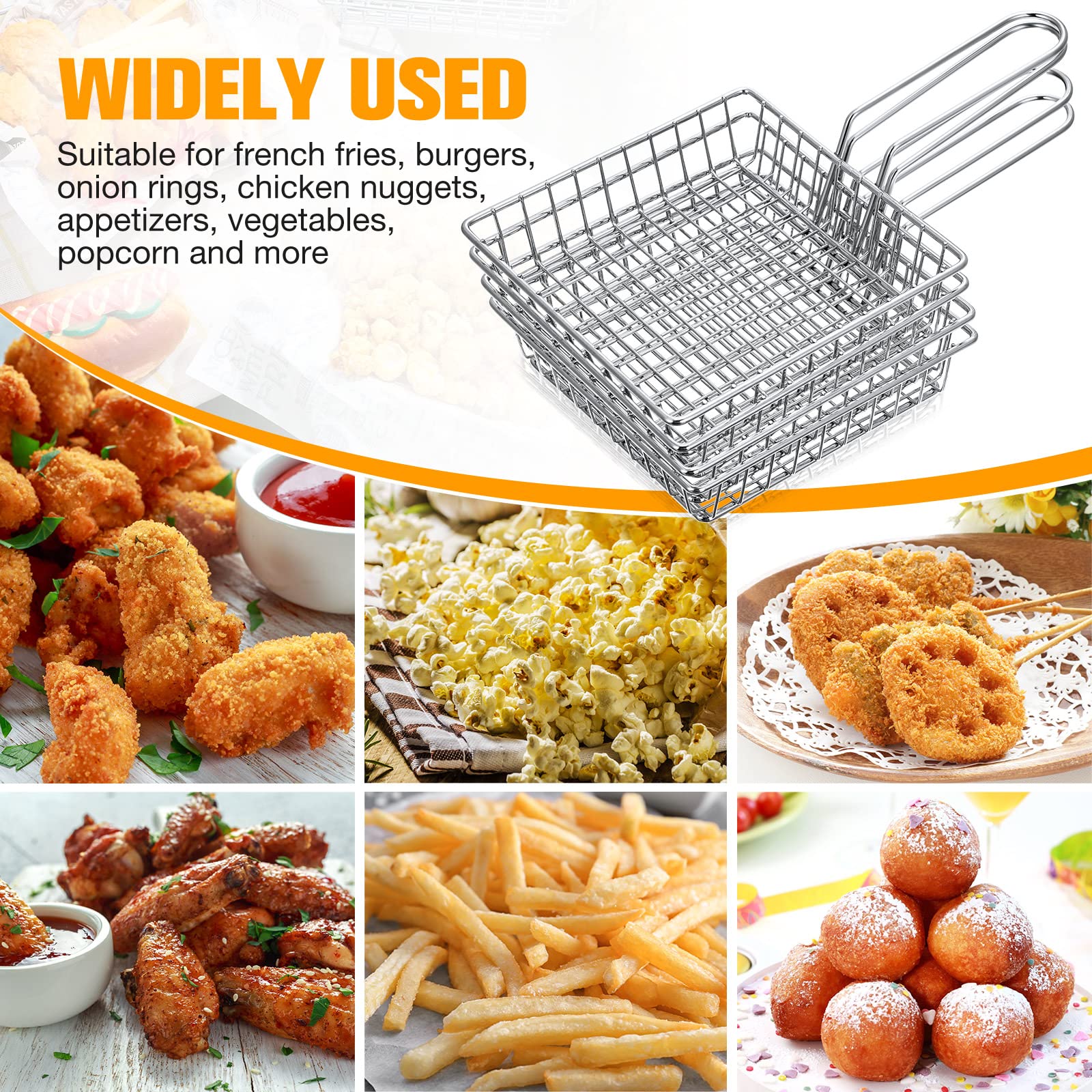 12 Pieces Mini Square Fry Baskets, 5.9 x 5.9 Inch french fries Basket, Chrome Steel Shallow Fried Food Filter Holder for Kitchen Restaurant Party Barbecue Table Food Serving