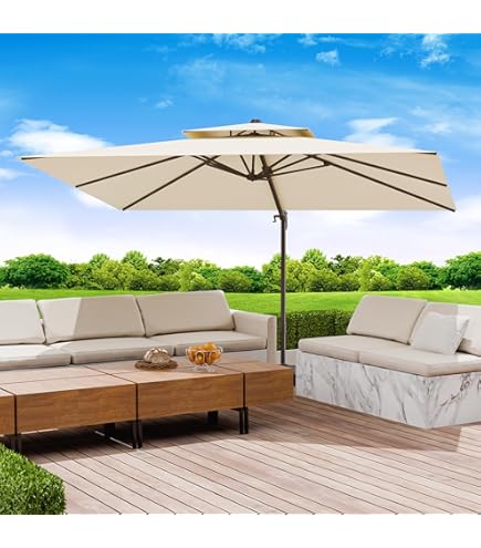 HASLE OUTFITTERS 9x12 FT Patio Cantilever Umbrella, Outdoor Offset Large Rectangular Heavy Duty Umbrellas with 360° Rotation for Pool Garden Deck，Tan : Patio, Lawn & Garden