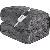 VIPBED Heated Blanket Twin Size, Warm Soft Faux Rabbit Fur Electric Blanket with 6 Heating Levels & 10 Hours Auto-Off, Fast Heating & Over-Heat Protection, Machine Washable - Grey, 62”x 84”