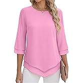 ANRABESS Womens 3/4 Sleeve Blouses Dressy Casual Double Layers Shirts Flowy Tunic Top 2026 Spring Beach Vacation Clothes