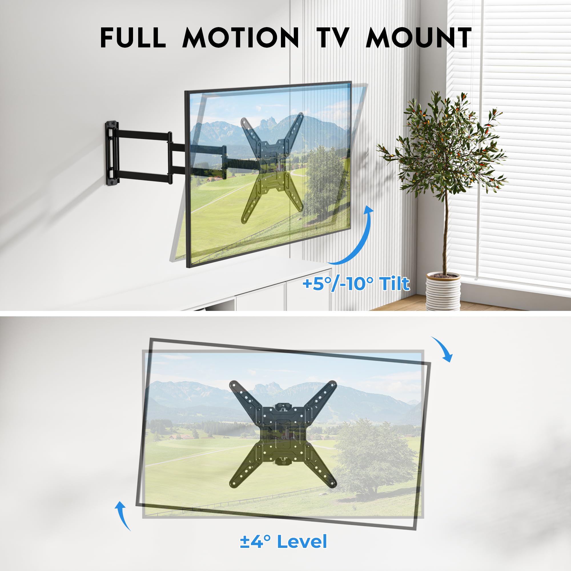 BONTEC Langarm TV Wandhalterung 950 mm Auszug für 26–65 Zoll Fernseher, voll bewegliche TV Halterung schwenkbar und neigbar, stabile Fernsehhalterung VESA 400x400 mm, bis 35 kg 5