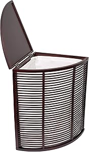 BIRDROCK HOME Compact Corner Laundry Hamper with Lid and Removable Liner - Brown Bamboo - Easily Transport Laundry - Baby Dirty Clothes Bin Sorter Basket - Cut Out Handles