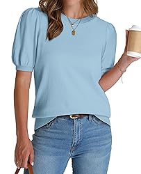 WIHOLL Womens Tops Puff Short Sleeve Sweater for