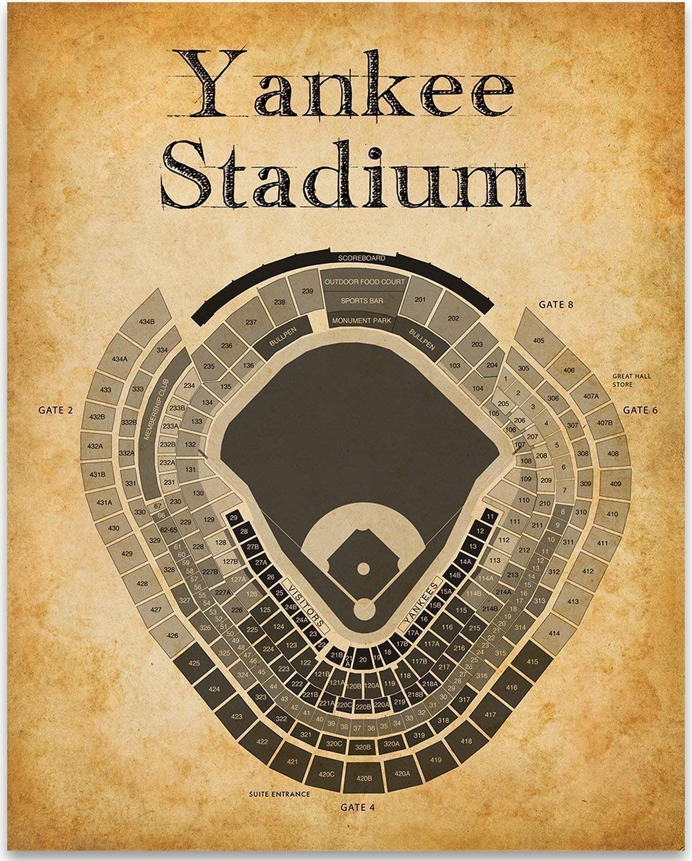 Amazon Com Yankee Stadium Of New York Baseball Seating Chart 11x14 Unframed Art Print Great Sports Bar Decor And Gift Under 15 For Baseball Fans Handmade