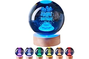 WBCRYS3D 3D Cake Crystal Ball Lamp with Remote Control, Happy Birthday Night Light Lamp with Wooden Base 16 Colors Change, Birthday Gift Figurine Toy Gift for Girls Boys Kids Wife Girlfriend Couple (Cake)