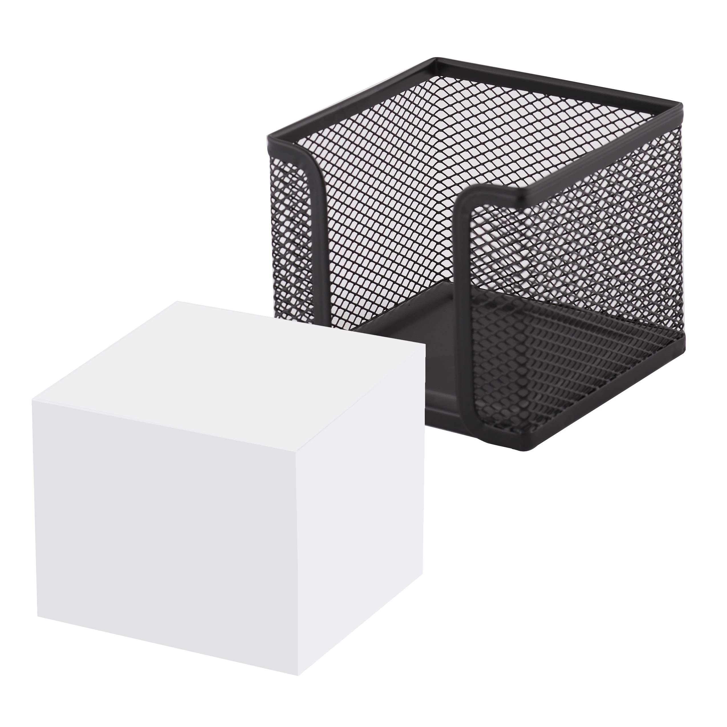 D.RECT - Note Box | Made of Mesh | Solid Metal | For Modern Workplace | Black | with Note Pad 700 Sheets - 95 x 95 x 80 mm