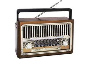 YUNTUBUK Retro Portable Radio AM FM, Powerful Reception, Shortwave Portable Vintage Radio Equipped with Bluetooth Speaker, Flashlight,Support TF Card, USB Disk for Home Kitchen Outdoor
