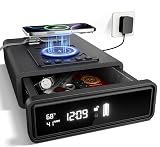 ORARAER Biometric Safe with Wireless Charging, 3 Access Methods to Unlock, Nightstand Drawer Safe LED Display with Humidity & Temp, Money Box for Cash and Valuables,Birthday Gifts for Women