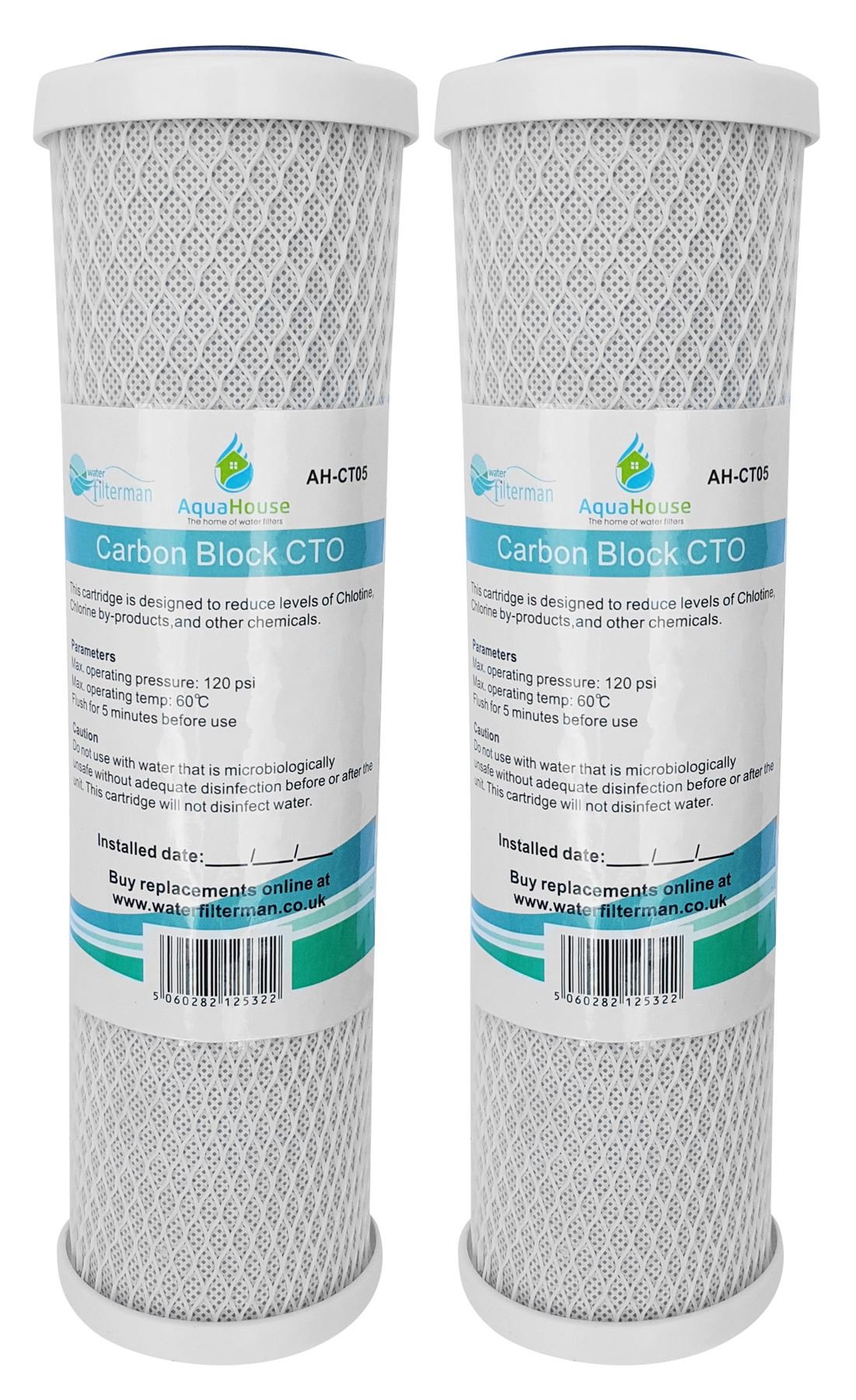 2X AquaHouse AH-CTO5 10" Carbon Block Water Filter Cartridges for Drinking Water, Reverse Osmosis Systems, fits All 10" Filter Housings